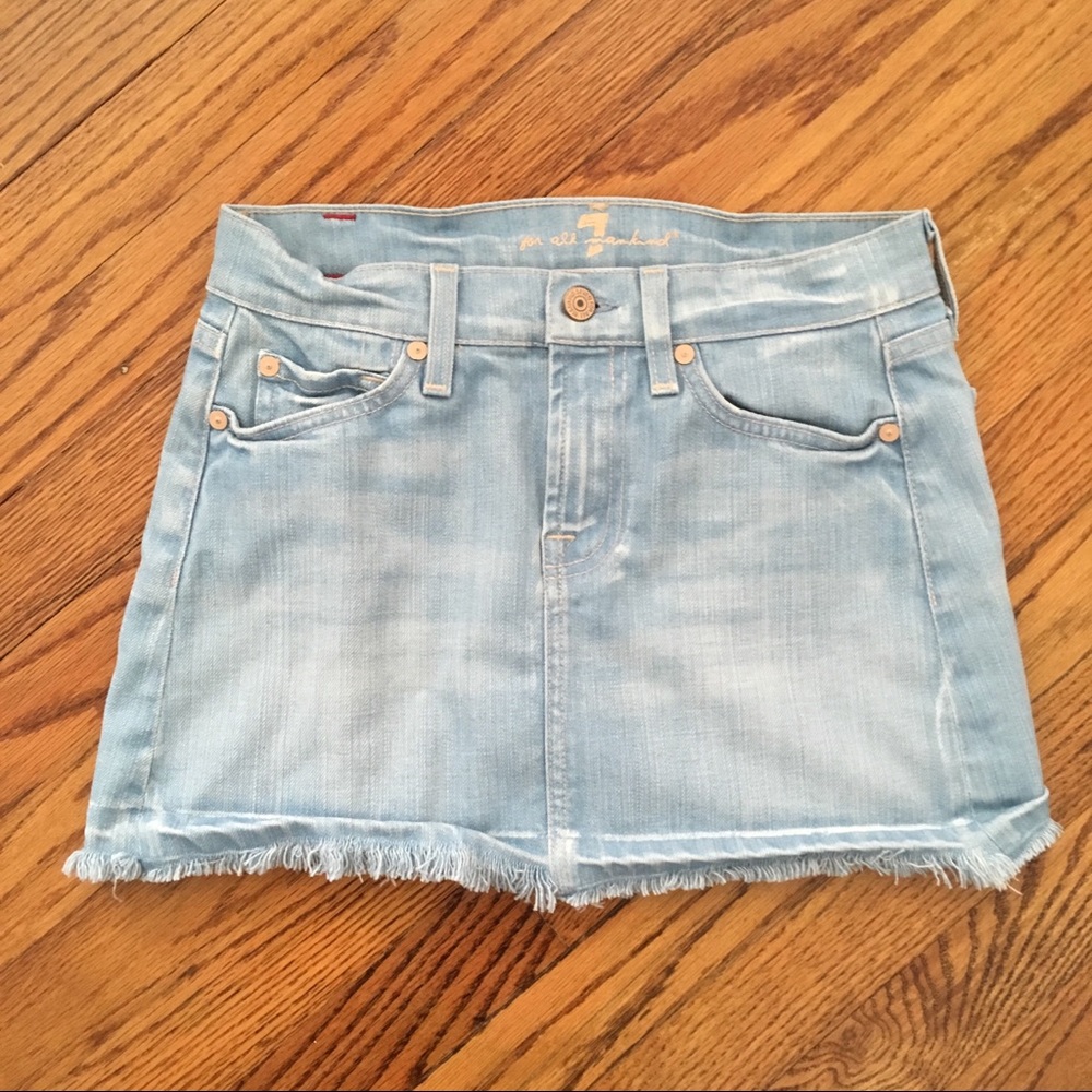 7 for all Mankind distressed denim skirt light 25